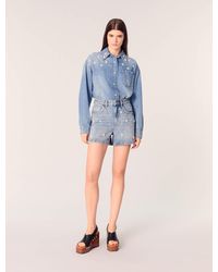 Maje - Denim Shorts With Embroidered Beads - Lyst