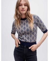 Maje Woman's Viscose, Jacquard Knit Pullover For Fall/winter, Size Small, In Color Navy / Blue