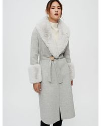 Maje Double-faced Coat With Gray Fur