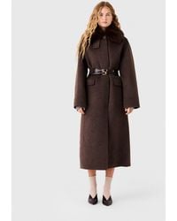 Maje - Long Coat With Faux Fur Collar - Lyst
