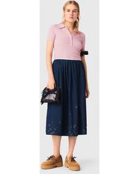 Maje - Embroidered Denim Midi Skirt - Lyst