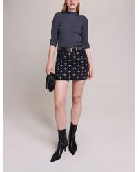 Maje - Kurzer Jeansrock Mit Strass - Lyst