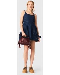 Maje - Flared Embroidered Denim Dress - Lyst