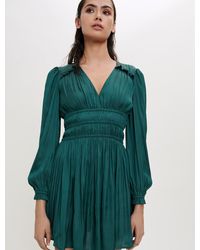 Maje Satin Dress With Ruffles - Green