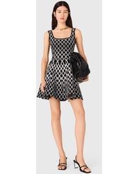 Maje - Woman's Polyester, Short Patterned Knit Dress For Spring/summer, Size Extra Small, In Color Black / White / Black - Lyst