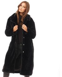 Brave Soul Tasmin Maxi Faux Fur Coat Black