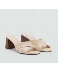 Mango - Leather Block-Heel Sandals - Lyst