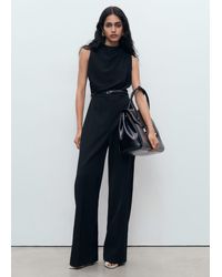 Mango - Long Jumpsuit With Draped Neck And Belt - Lyst