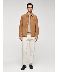 Mango - Suede Leather Overshirt With Pocket Medium - Lyst