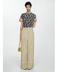 Mango - Printed Blouse With Contrasting Trims - Lyst