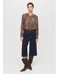 Mango - Blusa Raso Leopardo Fiocco Marrone - Lyst