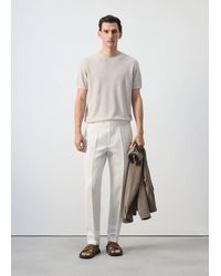 Mango - Ribbed Cotton-Linen Blend T-Shirt - Lyst