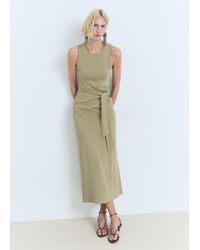 Mango - Cotton Midi-Dress With Knot Detail - Lyst