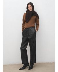 Mango - Faux-Leather Trousers With Elastic Waist - Lyst