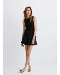 Mango - Robe Courte Évasée Drapée Noir - Lyst