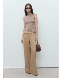 Mango - Wide-Leg Denim Pants With Belt Sand - Lyst