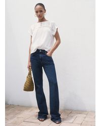 Mango - Maglietta Cotone Dettagli Traforati Bianco Sporco - Lyst