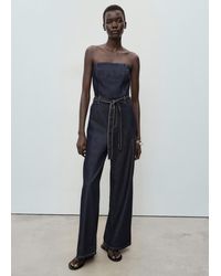 Mango - Tuta Denim Spalle Scoperte Blu - Lyst