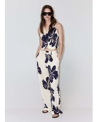 Mango - Floral Print Lyocell Straight-Leg Trousers - Lyst
