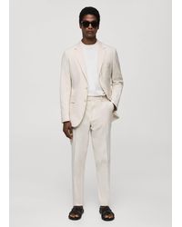 Mango - Striped Seersucker Cotton Slim-fit Suit Trousers - Lyst