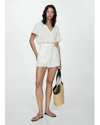 Mango - Belted Cotton Jumpsuit Romper - Lyst