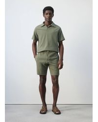 Mango - Textured Cotton Bermuda Shorts With Drawstring - Lyst