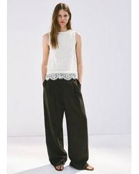 Mango - Top En Maille Avec Détail De Dentelle Écru - Lyst
