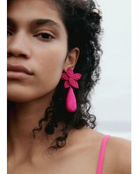Mango - Flower Pendant Earrings - Lyst