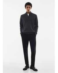 Mango - 100% Merino Wool Sweater With Zip Collar Dark Heather - Lyst
