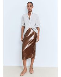 Mango - Jupe Midi À Paillettes Marron - Lyst