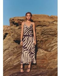 Mango - Animal-Print Dress With Draped Neckline - Lyst
