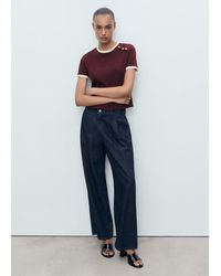 Mango - Buttoned Cotton T-Shirt - Lyst