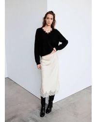 Mango - V-Neck Lace Jumper - Lyst