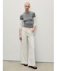 Mango - Jeans Wideleg Righe Vita Bassa Cintura Bianco Sporco - Lyst
