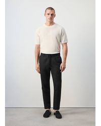 Mango - Slim Fit Cropped Linen-Cotton Trousers - Lyst