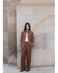 Mango - Lyocell Trousers With A Combined Waistband And Stripes - Lyst