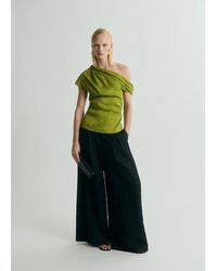 Mango - Satin Blouse With Asymmetrical Neck - Lyst