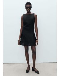 Mango - Short Pleated Linen-Blend Dress - Lyst