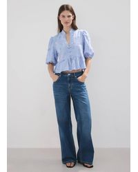 Mango - Embroidered Puff-Sleeve Blouse - Lyst