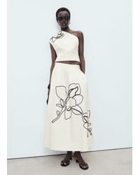 Mango - Jupe Brodée Coton Blanc Cassé - Lyst