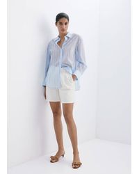 Mango - Mid-Rise Denim Bermuda Shorts With Pleats - Lyst