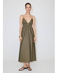 Mango - Lyocell Dress With Gathered V-Neck - Lyst