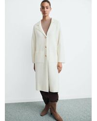 Mango - Knitted Long Coat Ecru - Lyst