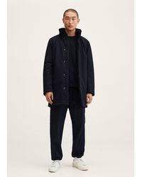 Mango Hooded Waterproof Quilted Parka Navy - Blue
