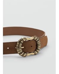 Mango - Cintura Pelle Crosta Di Cuoio Fibbia Incisa Marrone - Lyst