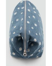 Mango - Denim Toiletry Bag Embroidered With Flowers - Lyst