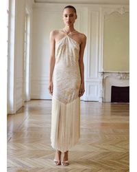 Mango - Floral-Embroidered Dress With Fringe Detail - Lyst