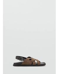 Mango - Suede Leather Sandals With Crossed Straps - Lyst