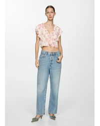 Mango - Floral Blouse With Bow Closure Off - Lyst
