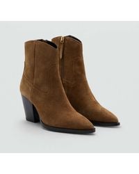 Mango - Rauleder-Stiefelette Mit Blockabsatz Tobacco-Braun - Lyst